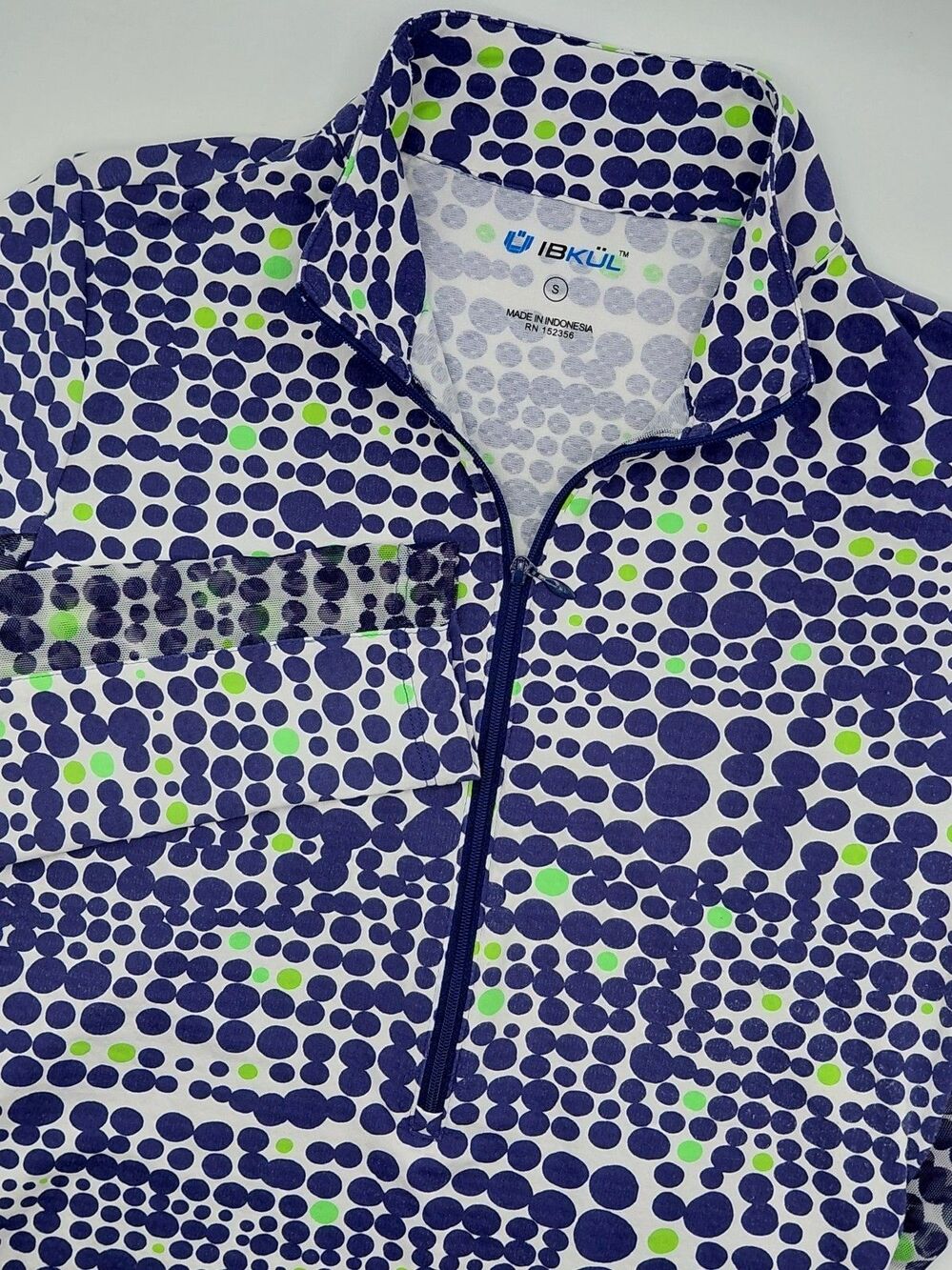IBKUL 1/2 Zip Pullover Women's Small Adjustable Hem Abstract Dots Mesh Sleeves